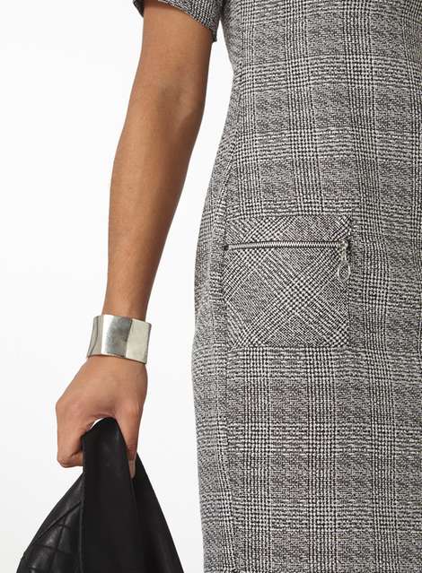 Grey Short Sleeve Check Shift Dress